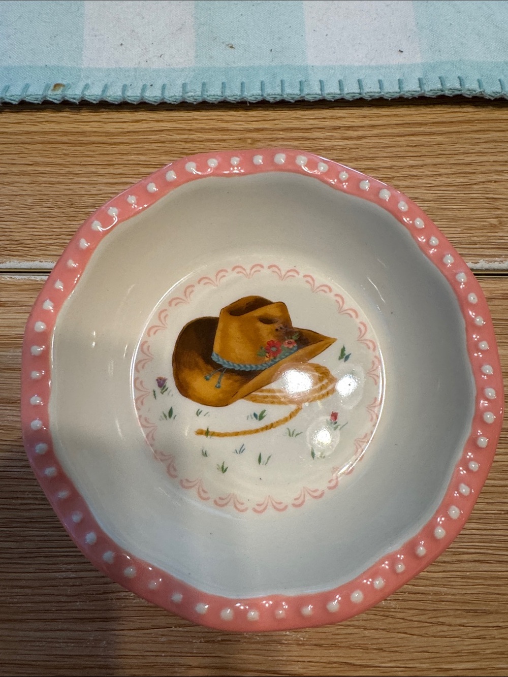 Pioneer Woman Vintage Western Cowboy Hat Pink Rim Decorative Bowl